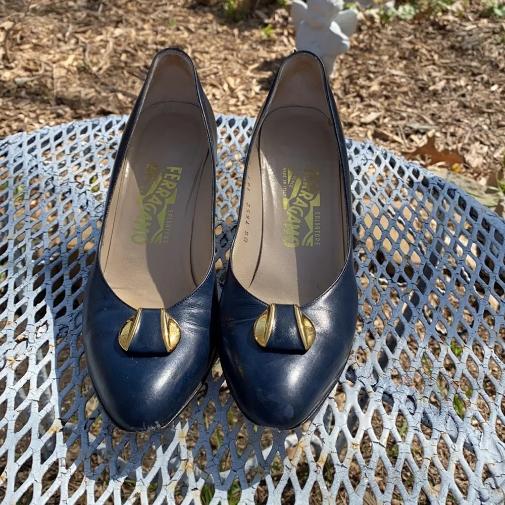 Vintage Salvatore Ferragamo Blue Leather Heels